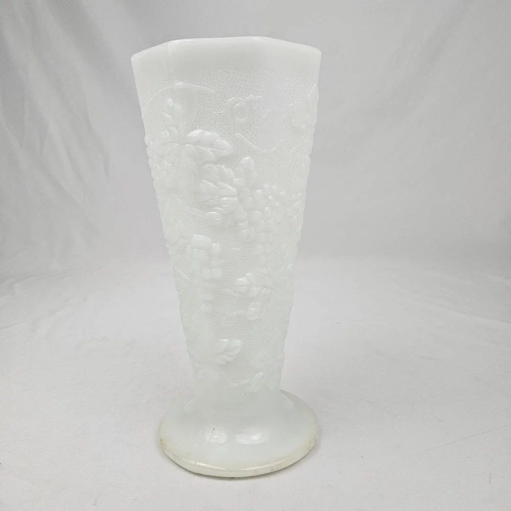 Westmorland Milk Glass Flower Vase Vintage Raised Grape Pattern